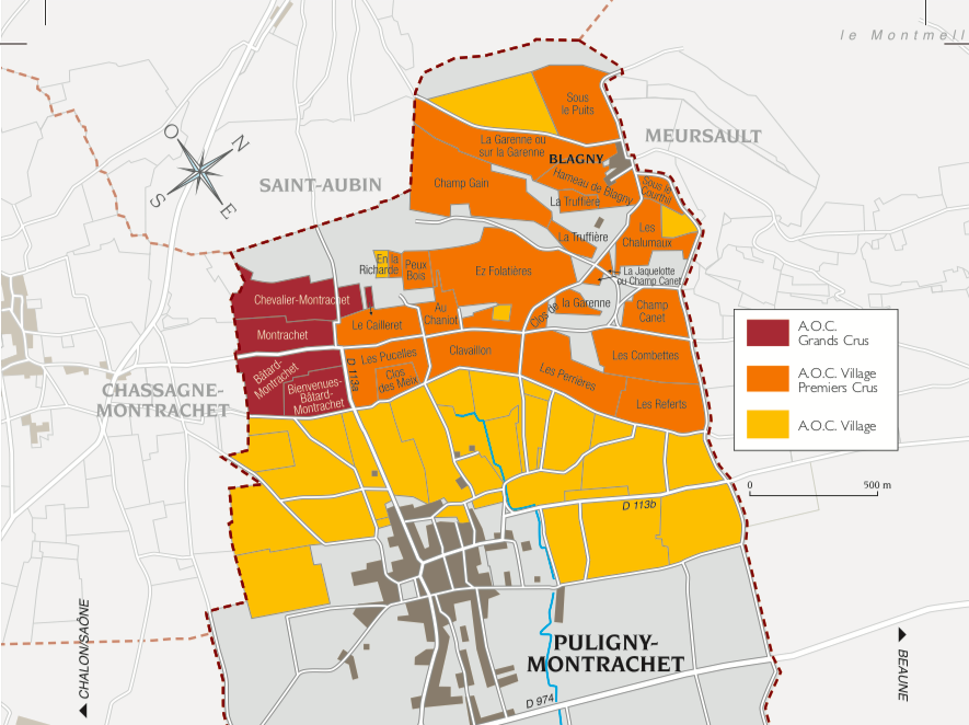 Carte du vignoble de Puligny-Montrachet